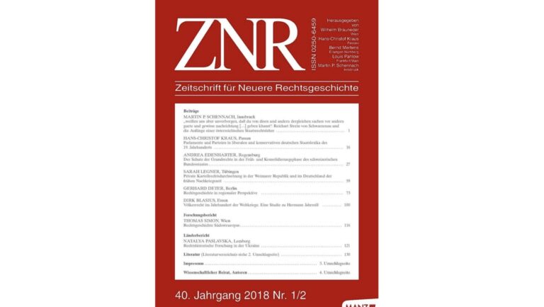 Beitragsbild für Zeitschrift für Neuere Rechtsgeschichte (ZNR)